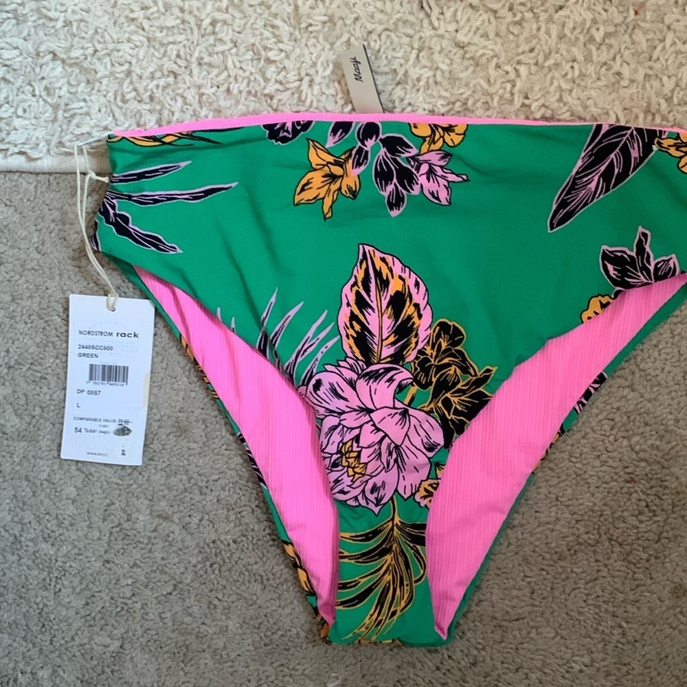 Magii riverside‎ bikini bottom green pink size L NWT